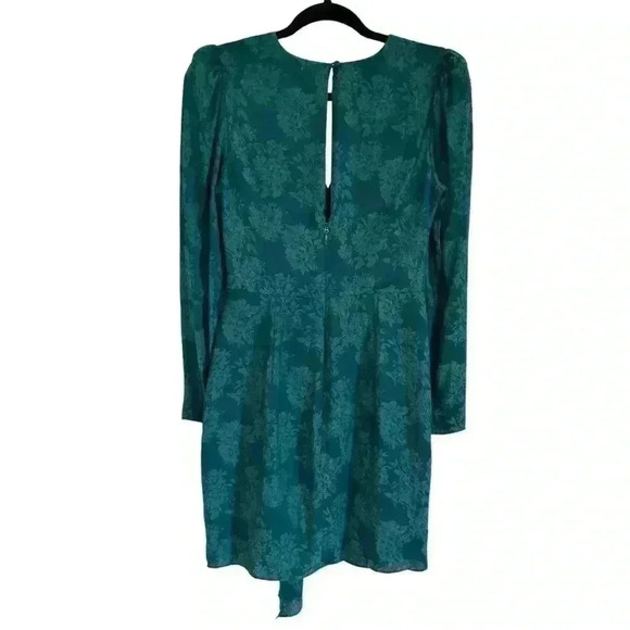 BCBGMAXAZRIA Vera Surplice Dark Teal Green Floral Jaquard Mini Dress Size 4 - Picture 3 of 12
